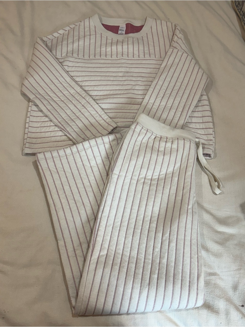 Auden Cream sweatsuit set with Dusty Rose Stripes